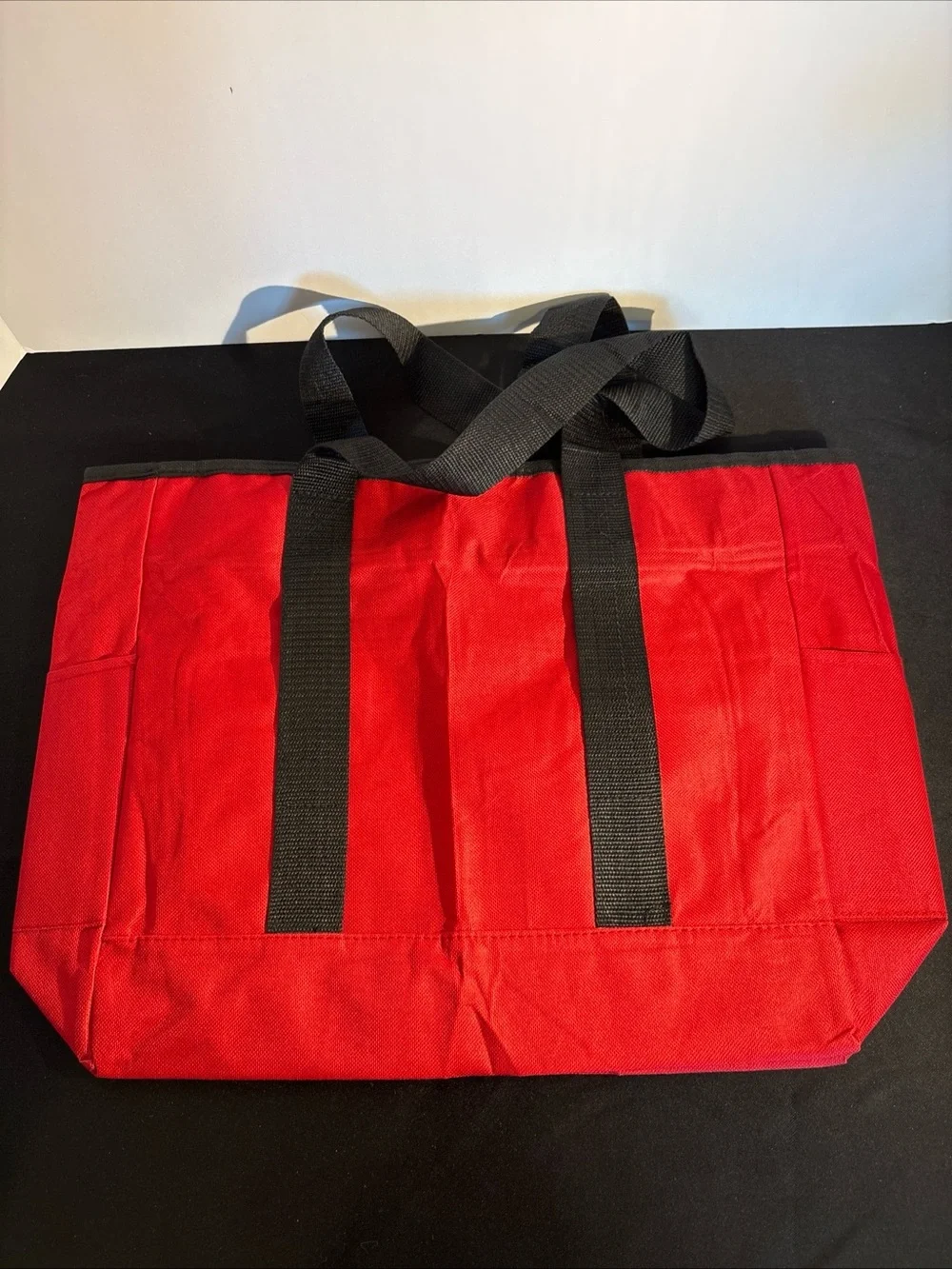 Red Canvas Tote Bag with Black Handles